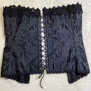 Fredericks of Hollywood Black Jacquard Lace Up Corset Bustier Top Goth Victorian
